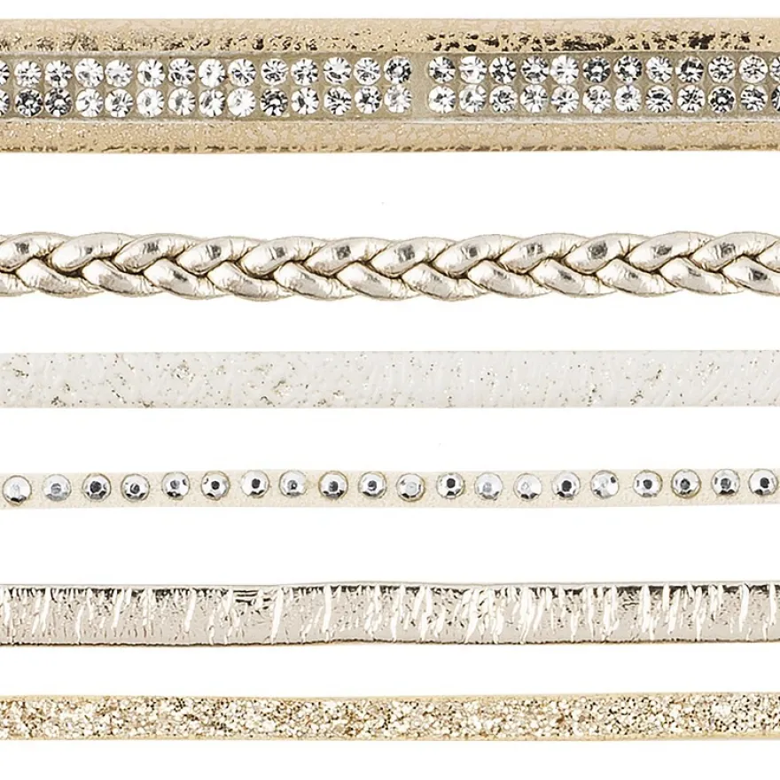 Schmuck Lederbänder, 50cm lang, verschiedene Designs, gold, 6 Stück