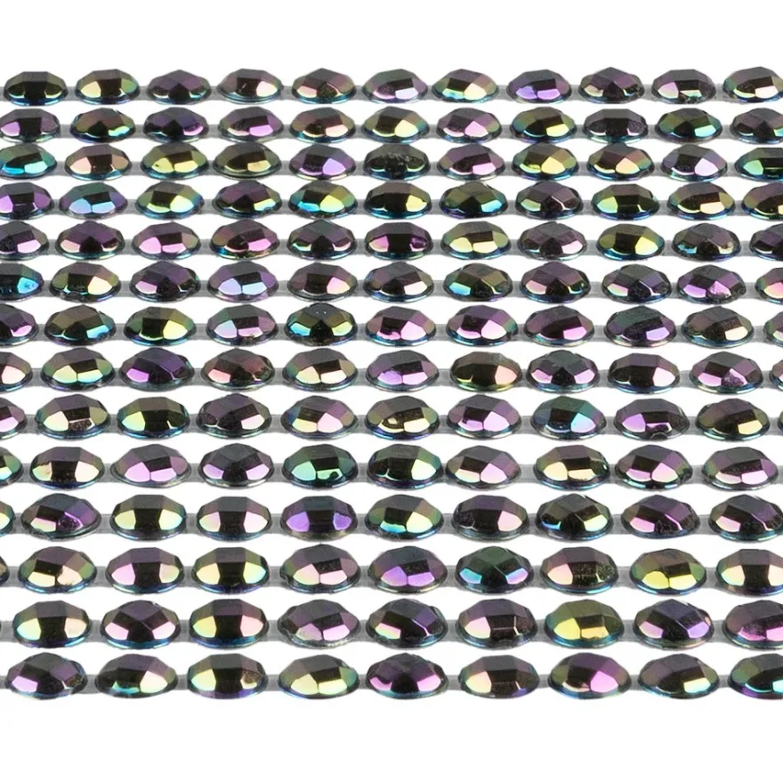 Schmuckstein-Bordüren, 10cm x 30cm, verschiedene Größen, facettiert, anthrazit-iris., 3 Bogen