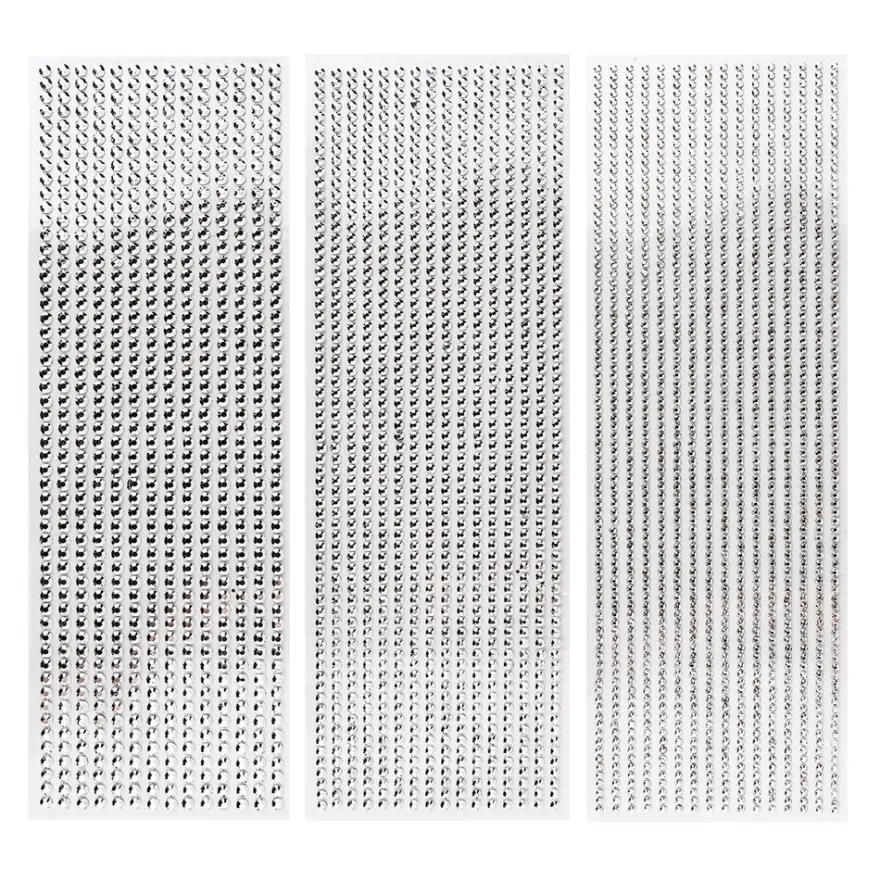 Schmuckstein-Bordüren, metallic, 10cm x 30cm, verschiedene Größen, facettiert, silber, 3 Bogen