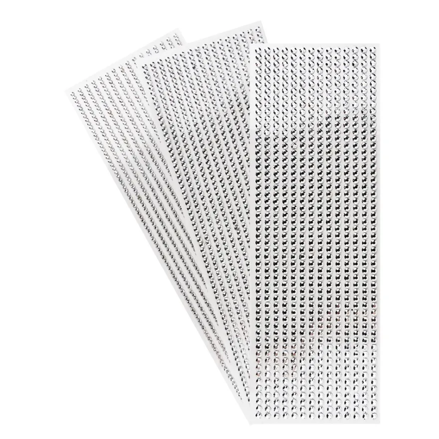 Schmuckstein-Bordüren, metallic, 10cm x 30cm, verschiedene Größen, facettiert, silber, 3 Bogen