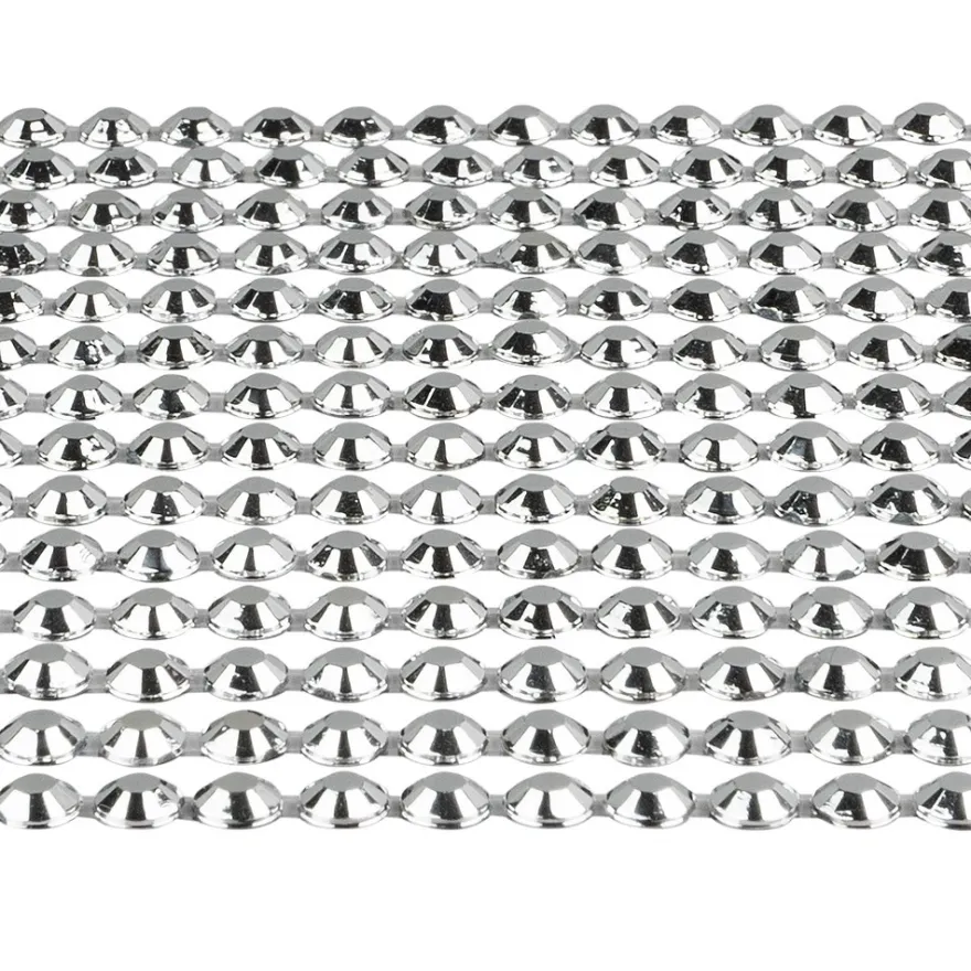 Schmuckstein-Bordüren, metallic, 10cm x 30cm, verschiedene Größen, facettiert, silber, 3 Bogen