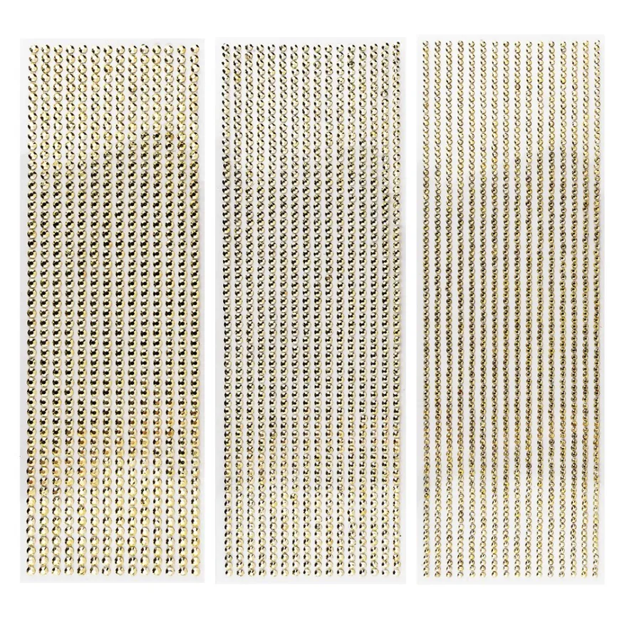 Schmuckstein-Bordüren, metallic, 10cm x 30cm, verschiedene Größen, facettiert, hellgold, 3 Bogen