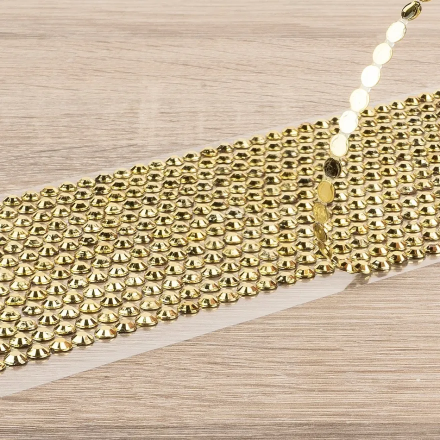 Schmuckstein-Bordüren, metallic, 10cm x 30cm, verschiedene Größen, facettiert, hellgold, 3 Bogen