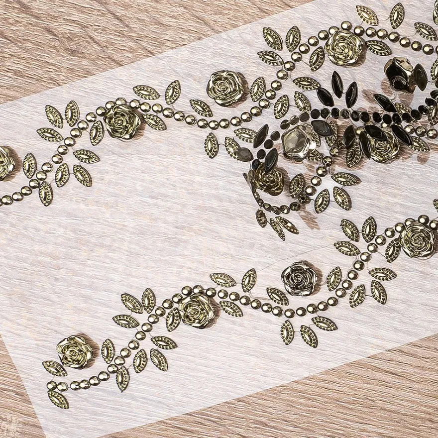 Schmuckstein-Bordüren Rose, 10cm x 30cm, selbstklebend, 10 Metallic-Farben, 10 Bogen