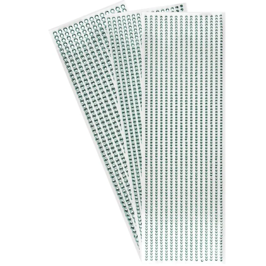 Schmuckstein-Bordüren, rund: Ø 3mm, Ø 4mm, Ø 5mm, selbstklebend, facettiert, mint, 3 Bogen