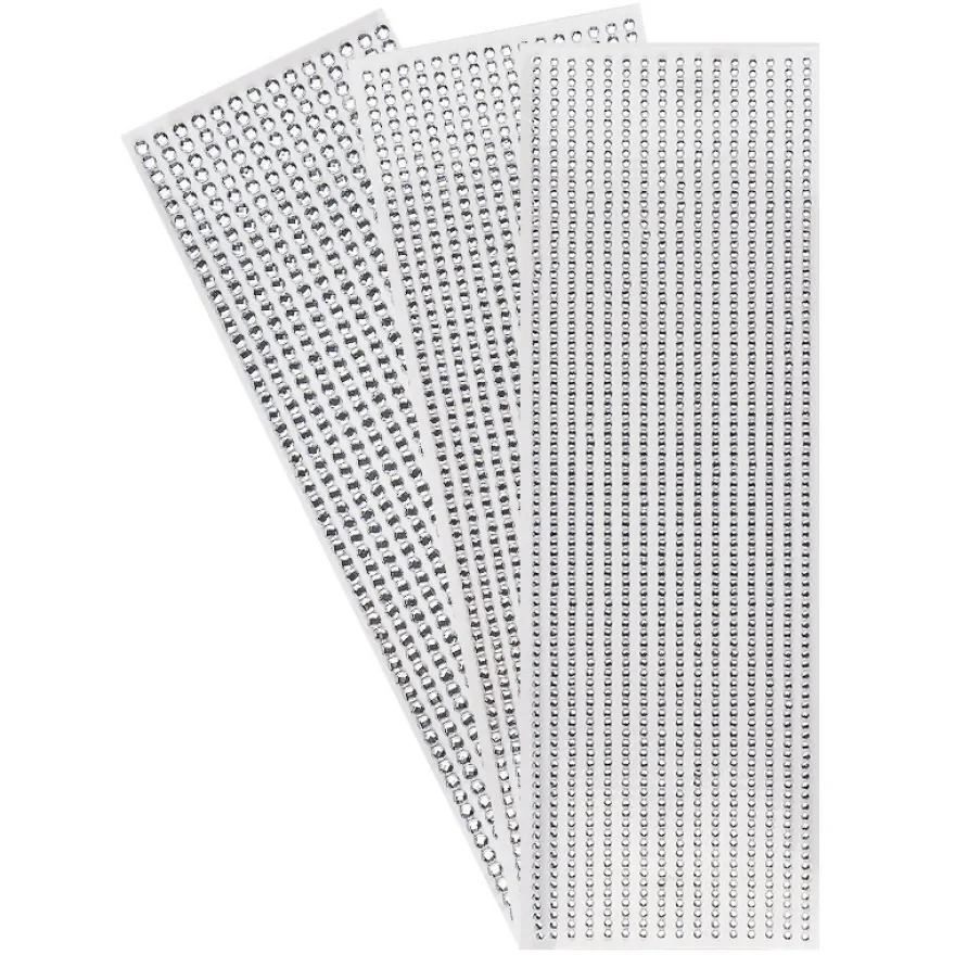 Schmuckstein-Bordüren, rund: Ø 3mm, Ø 4mm, Ø 5mm, selbstklebend, facettiert, klar, 3 Bogen