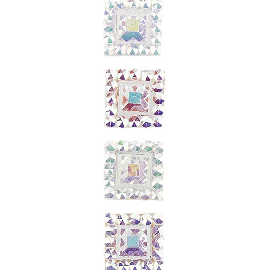 Schmuckstein-Bordüren, selbstklebend, facettiert, irisierend, 29cm, Quadrate, weiß