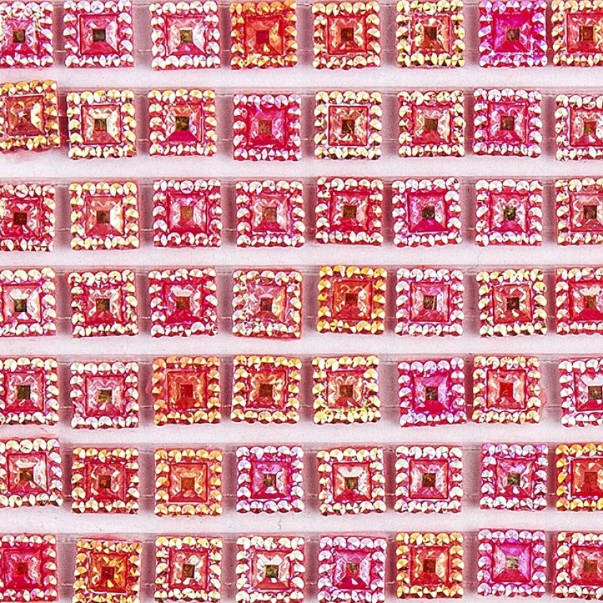 Schmuckstein-Bordüren, selbstklebend, facettiert, irisierend, 10cm x 30cm, Quadrate, 10 Stück