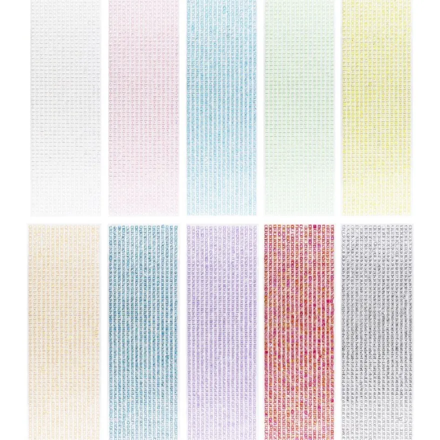 Schmuckstein-Bordüren, selbstklebend, facettiert, irisierend, 10cm x 30cm, Quadrate, 10 Stück