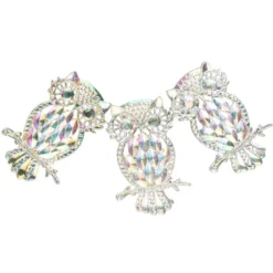 Schmucksteine, Eule, 3,4cm x 4,8cm, klar, irisierend, silberne Rückseite, 7 Stück