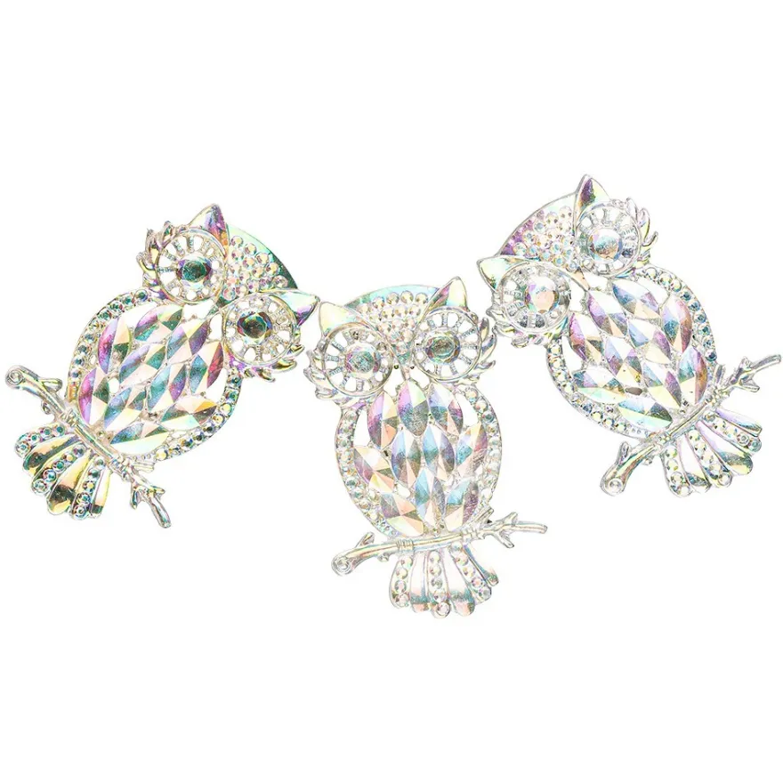 Schmucksteine, Eule, 3,4cm x 4,8cm, klar, irisierend, silberne Rückseite, 7 Stück