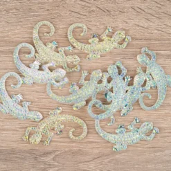Schmucksteine, Gecko, 3,5cm x 5cm, klar, irisierend, silberne Rückseite, 10 Stück