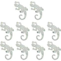 Schmucksteine, Gecko, 3,5cm x 5cm, klar, irisierend, silberne Rückseite, 10 Stück