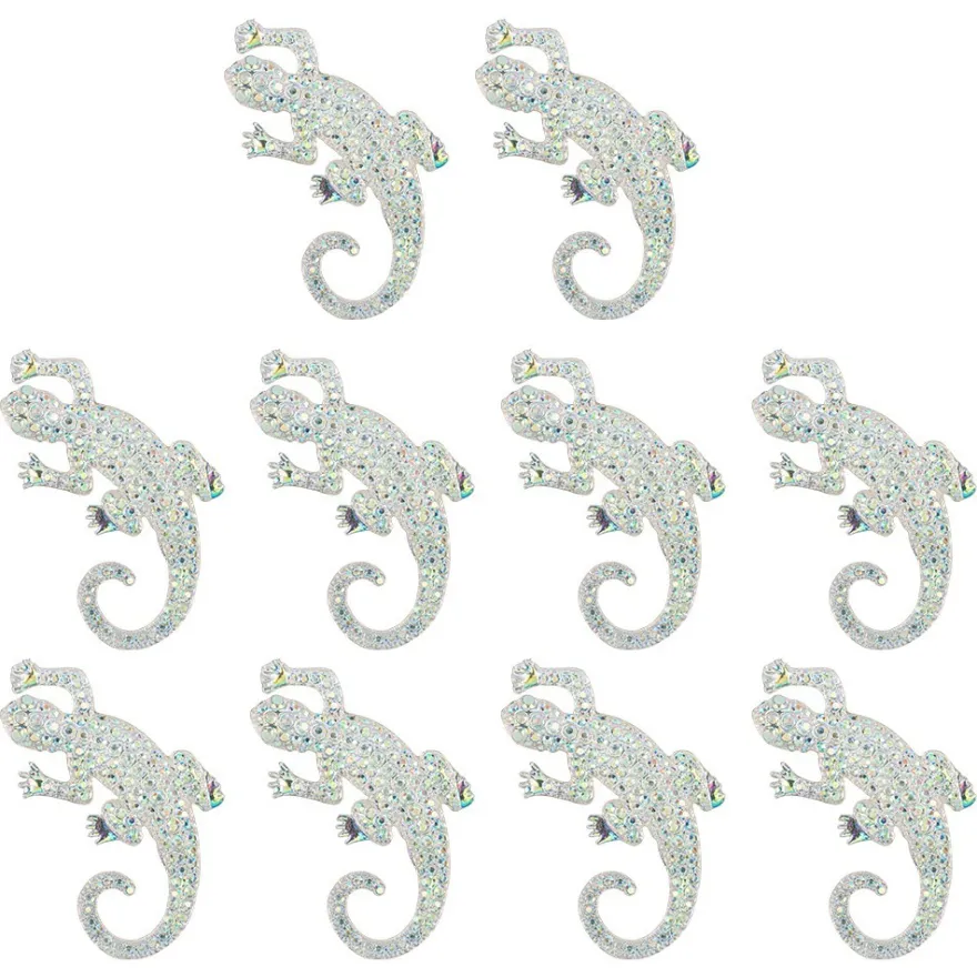 Schmucksteine, Gecko, 3,5cm x 5cm, klar, irisierend, silberne Rückseite, 10 Stück