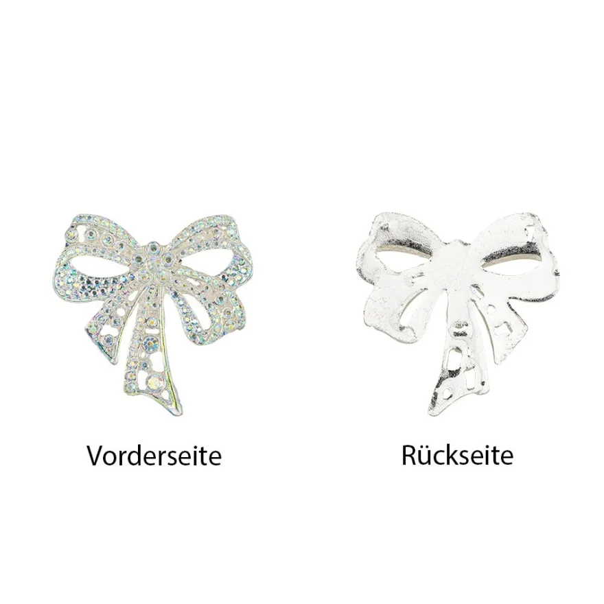 Schmucksteine, Schleife, 4,5cm x 4,5cm, klar, irisierend, silberne Rückseite, 7 Stück