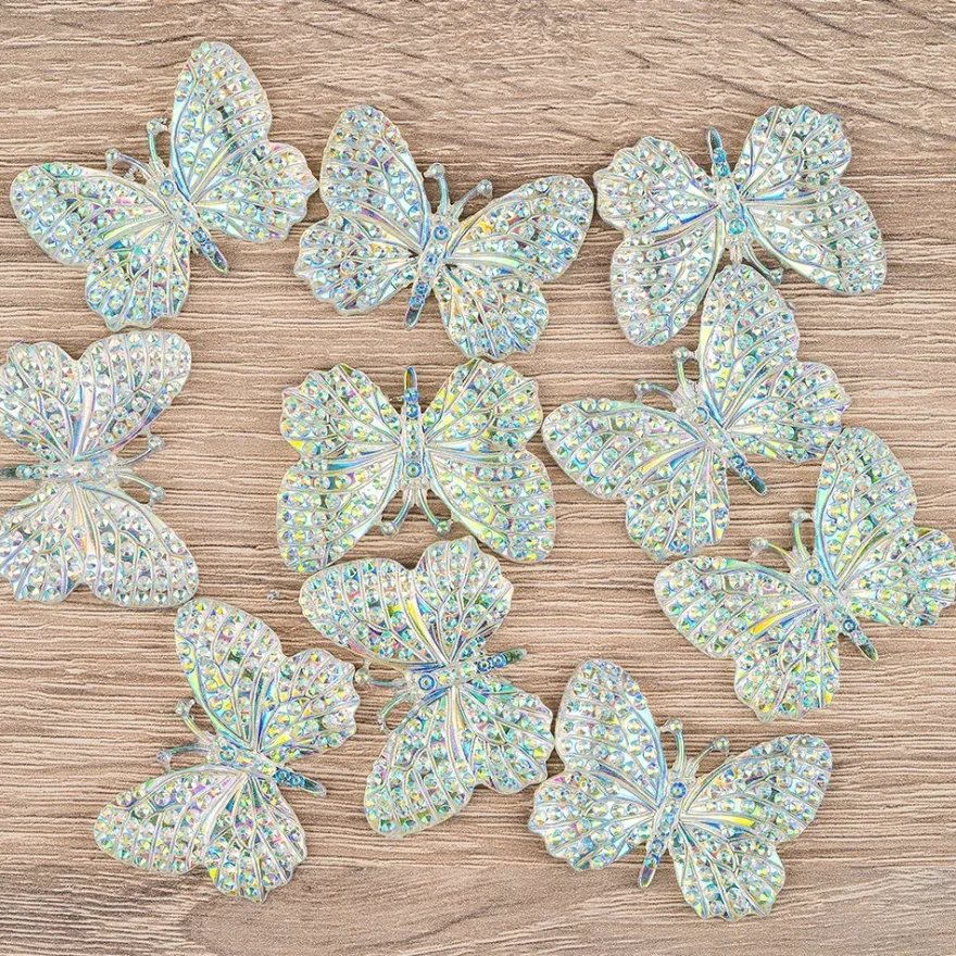 Schmucksteine, Schmetterling 1, 2,8cm x 3,7cm, klar, irisierend, silberne Rückseite, 10 Stück