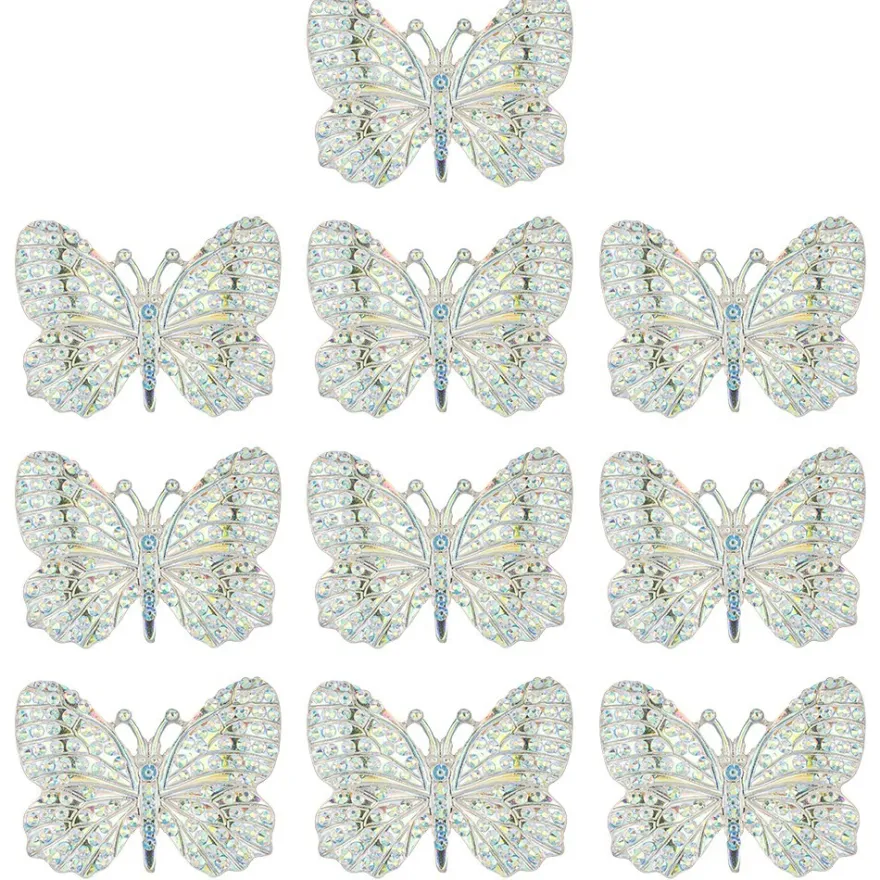 Schmucksteine, Schmetterling 1, 2,8cm x 3,7cm, klar, irisierend, silberne Rückseite, 10 Stück
