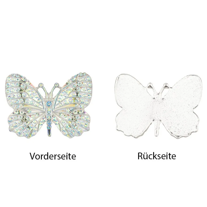 Schmucksteine, Schmetterling 1, 2,8cm x 3,7cm, klar, irisierend, silberne Rückseite, 10 Stück