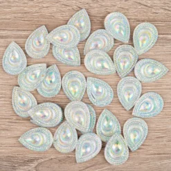 Schmucksteine, Tropfen 5, 1,7cm x 2,4cm, klar, irisierend, silberne Rückseite, 28 Stück
