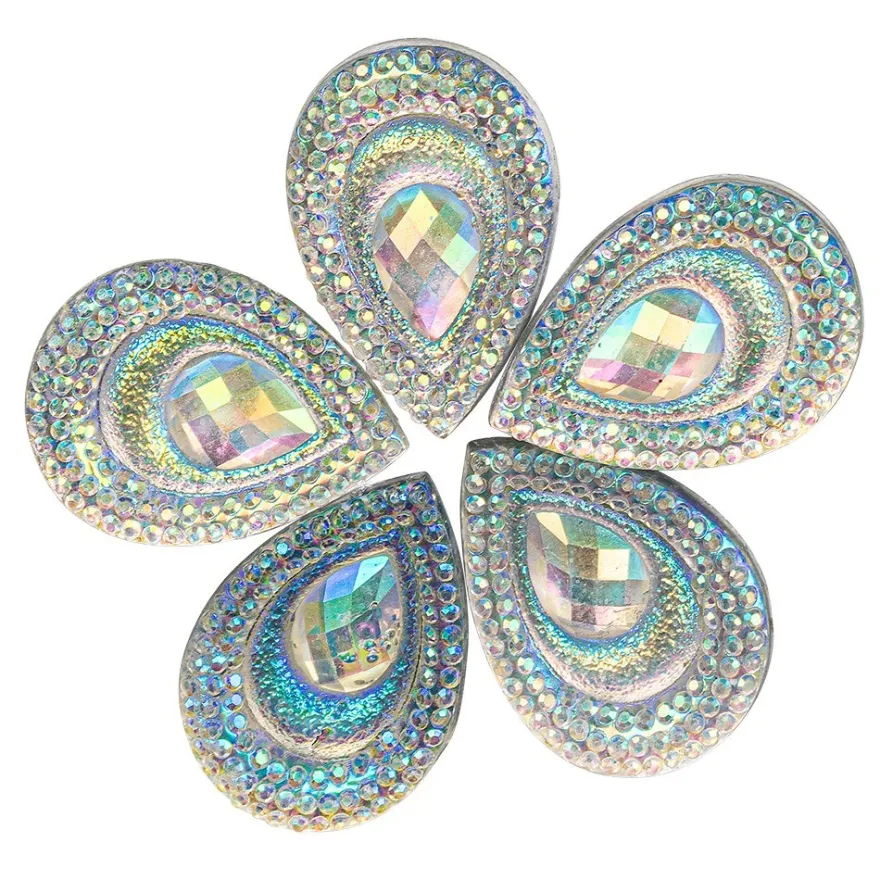 Schmucksteine, Tropfen 5, 1,7cm x 2,4cm, klar, irisierend, silberne Rückseite, 28 Stück