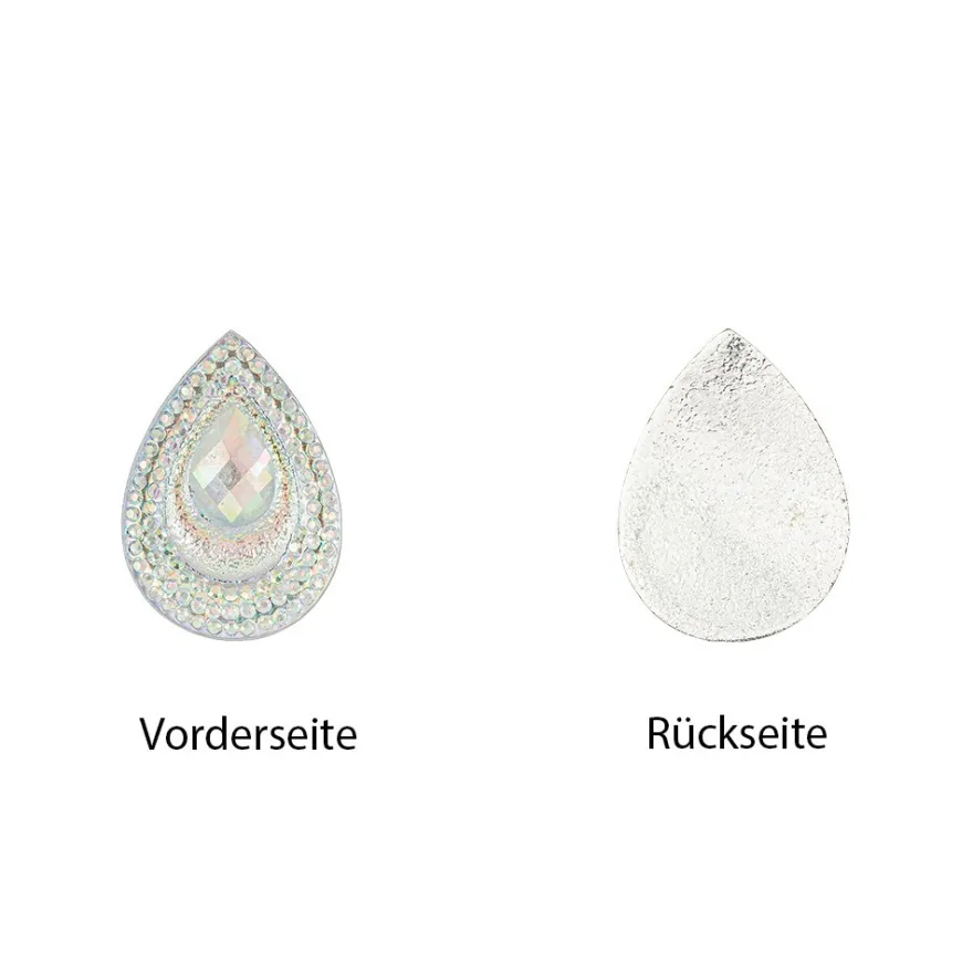 Schmucksteine, Tropfen 5, 1,7cm x 2,4cm, klar, irisierend, silberne Rückseite, 28 Stück