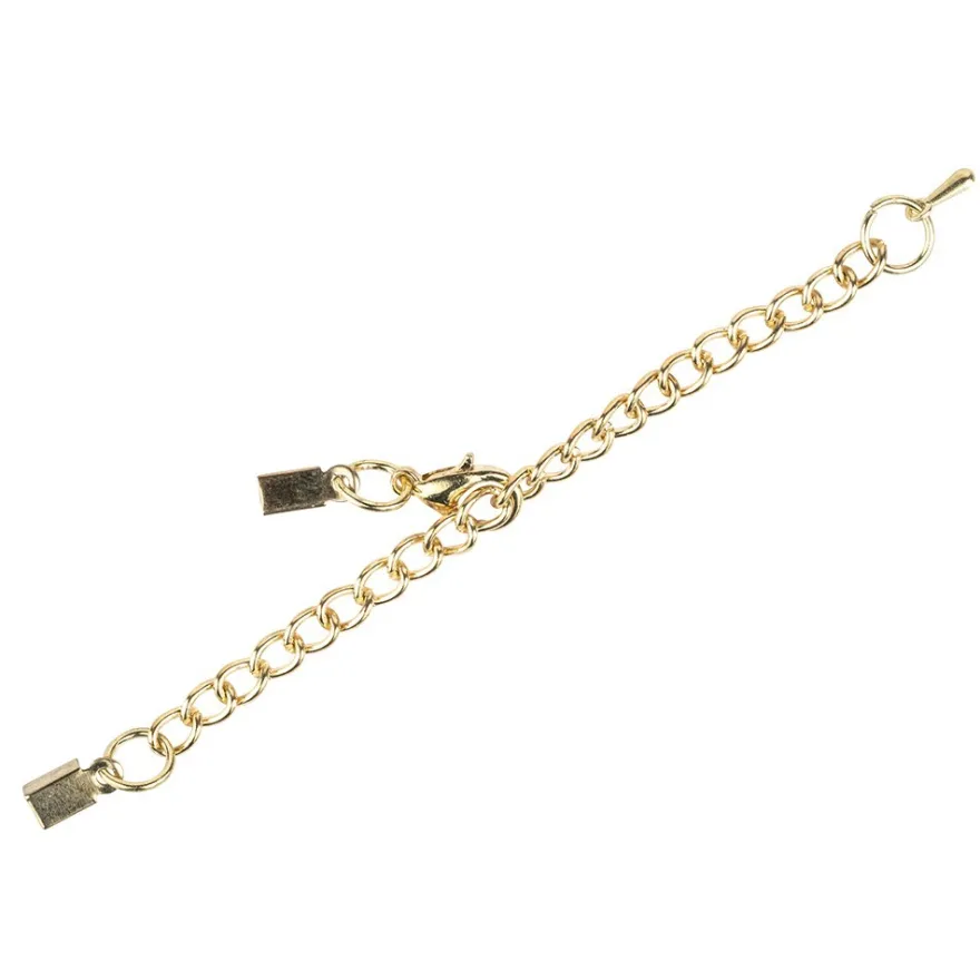 Schmuck-Verschlüsse, Kette mit Karabiner, 7cm, gold, 2 Quetsch-Verschlüsse, 5 Stück