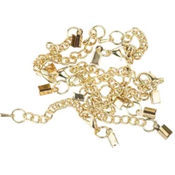Schmuck-Verschlüsse, Kette mit Karabiner, 7cm, gold, 2 Quetsch-Verschlüsse, 5 Stück