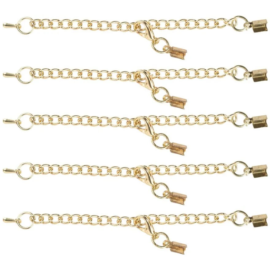 Schmuck-Verschlüsse, Kette mit Karabiner, 7cm, gold, 2 Quetsch-Verschlüsse, 5 Stück