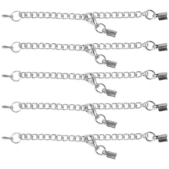 Schmuck-Verschlüsse, Kette mit Karabiner, 7cm, silber, 2 Quetsch-Verschlüsse, 5 Stück