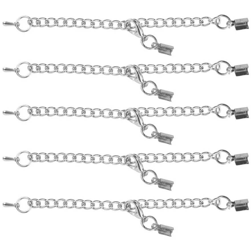 Schmuck-Verschlüsse, Kette mit Karabiner, 7cm, silber, 2 Quetsch-Verschlüsse, 5 Stück