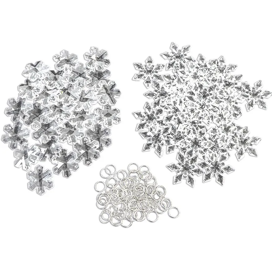Schneeflocken-Anhänger mit Verbindungsringen, transparent, klar, 150-teilig