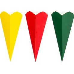 Schultüten, Zierkante, 32cm hoch, Ø 14cm, Deko-Karton, verschiedene Farben, 3 Stück
