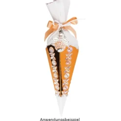 Schultüten, Zierkante, 14cm hoch, Ø 6cm, Spiegel-Karton, verschiedene Farben, 12 Stück
