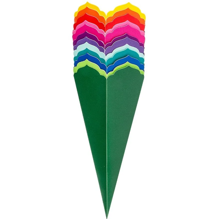 Schultüten, Zierkante, 14cm hoch, Ø 6cm, Deko-Karton, verschiedene Farben, 12 Stück