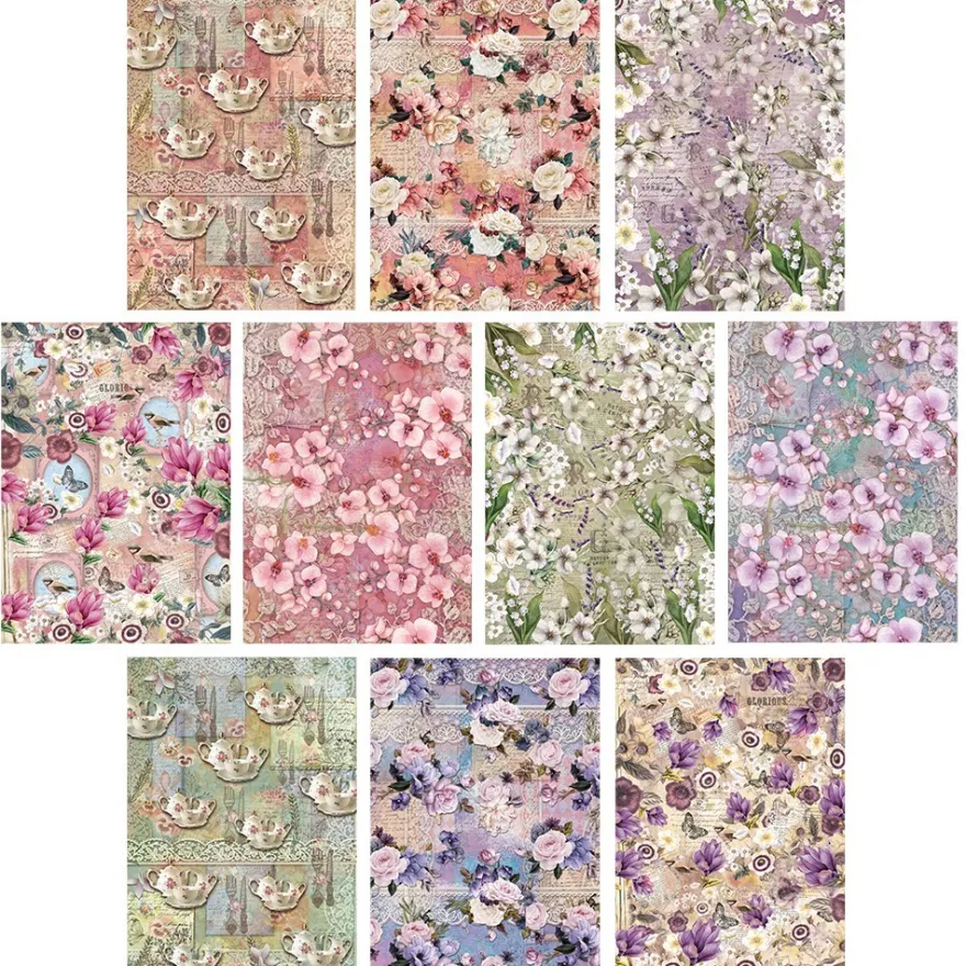 Selbstklebende Stoffe, Blumen 1, DIN A4, verschiedene Designs, 10 Stück