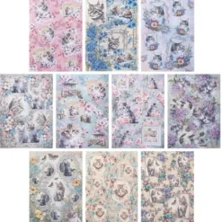 Selbstklebende Stoffe, Katzen, DIN A4, verschiedene Designs, 10 Stück