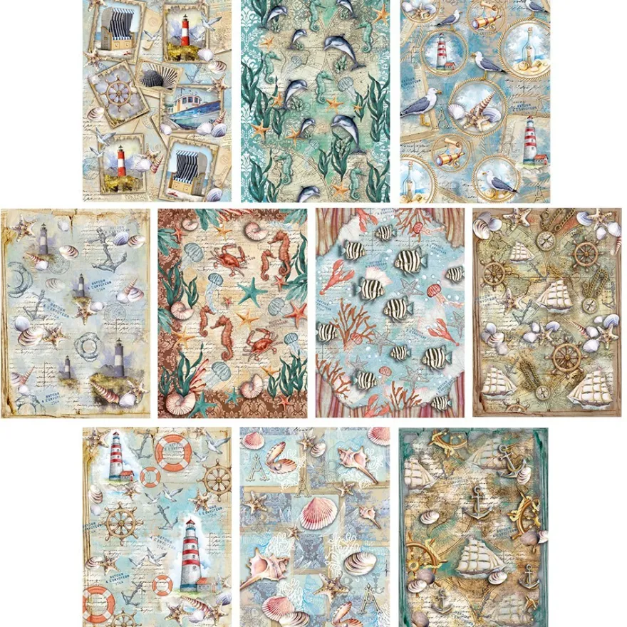 Selbstklebende Stoffe, Maritim, DIN A4, verschiedene Designs, 10 Stück