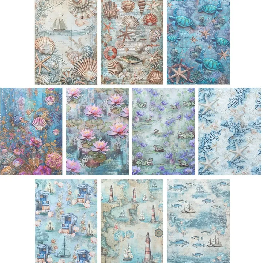 Selbstklebende Stoffe, Maritim 2, DIN A4, verschiedene Designs, 10 Stück