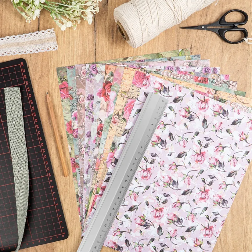 Selbstklebende Stoffe, Rosen, DIN A4, verschiedene Designs, 10 Stück