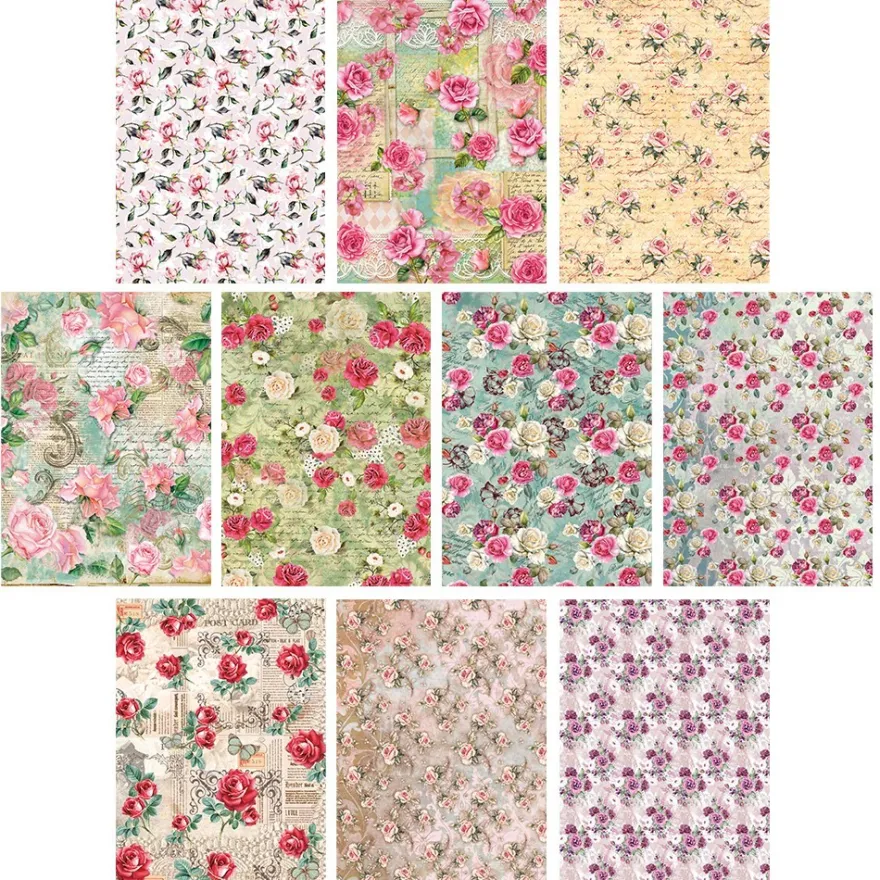 Selbstklebende Stoffe, Rosen, DIN A4, verschiedene Designs, 10 Stück