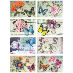 Selbstklebende Stoffe, Vintage, 20cm x 30cm, 8 Designs, selbstklebend, 8 Stück