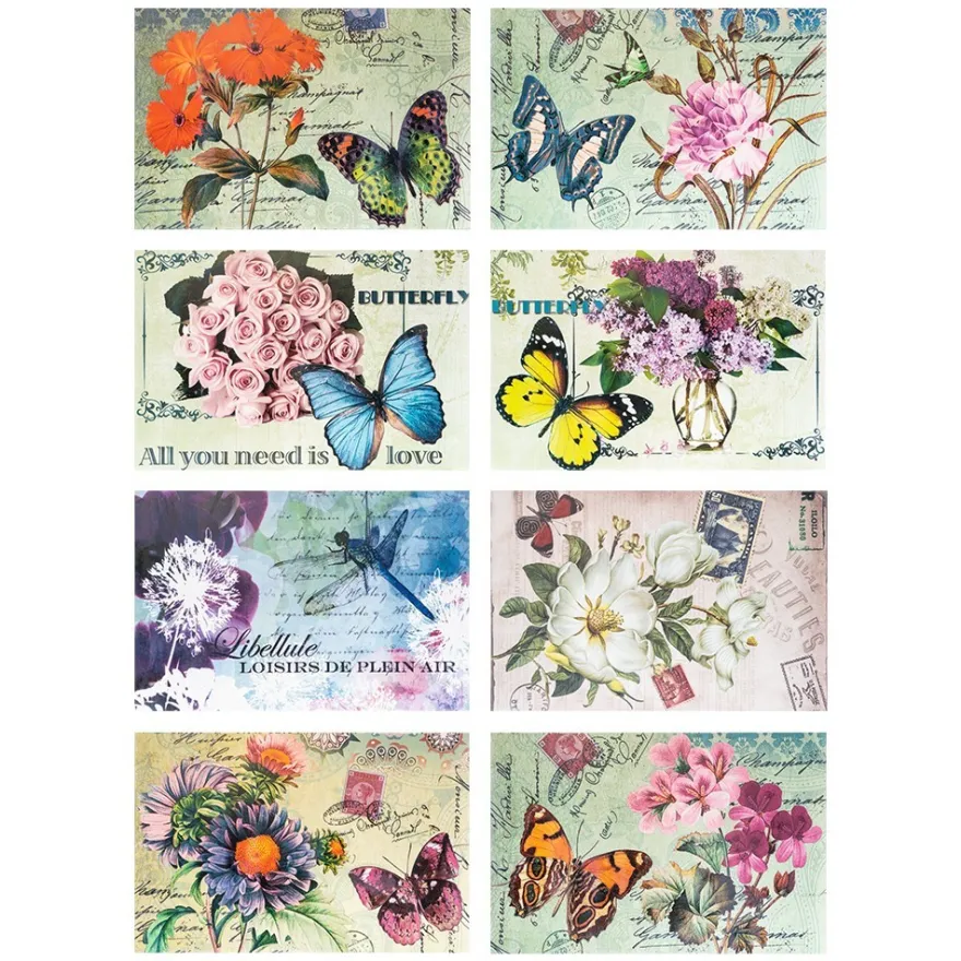 Selbstklebende Stoffe, Vintage, 20cm x 30cm, 8 Designs, selbstklebend, 8 Stück