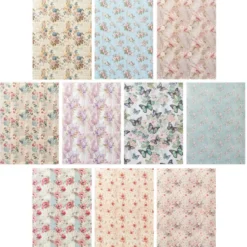 Selbstklebende Stoffe, Vintage-Blumen, DIN A4, verschiedene Designs, 10 Stück