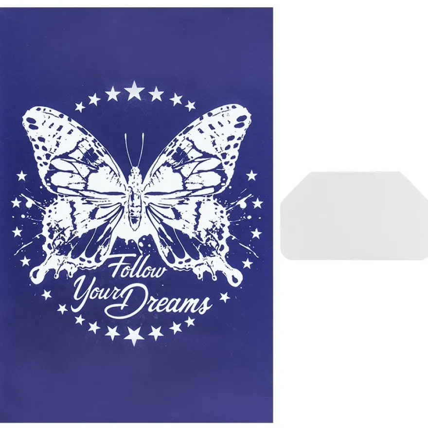 Siebdruckschablone Schmetterling, 32,5cm x 22,5cm, selbstklebend, inkl. Rakel