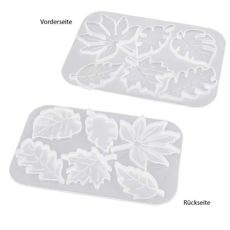 Silikonform, Blätter 2, 10,9cm x 0,4cm x 7,5cm, 6 Designs, lebensmittelecht