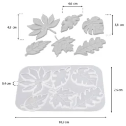 Silikonform, Blätter 2, 10,9cm x 0,4cm x 7,5cm, 6 Designs, lebensmittelecht