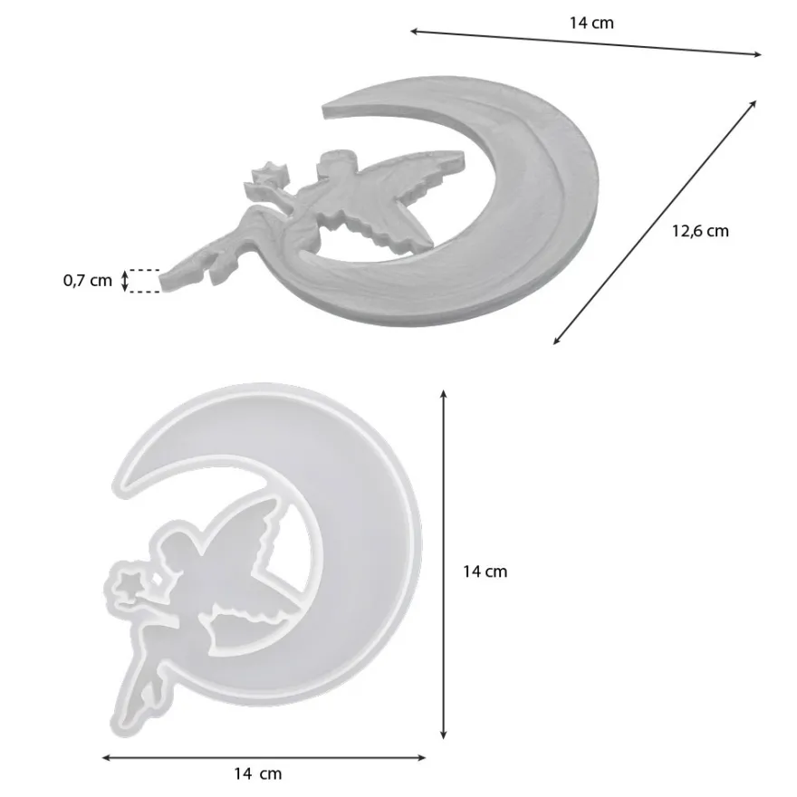 Silikonform, Elfe im Mond, 14,4cm x 1cm x 14cm, lebensmittelecht