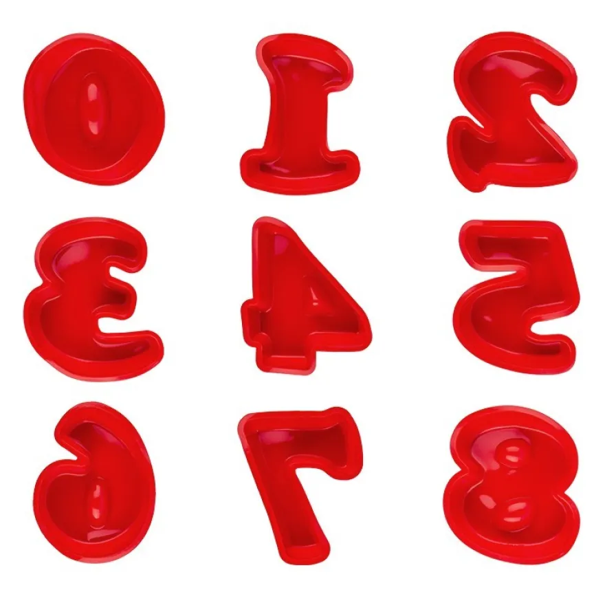 Silikonformen, Zahlen, 0 bis 8, 12,4cm - 17,5cm, 4,5cm hoch, 9 Stück