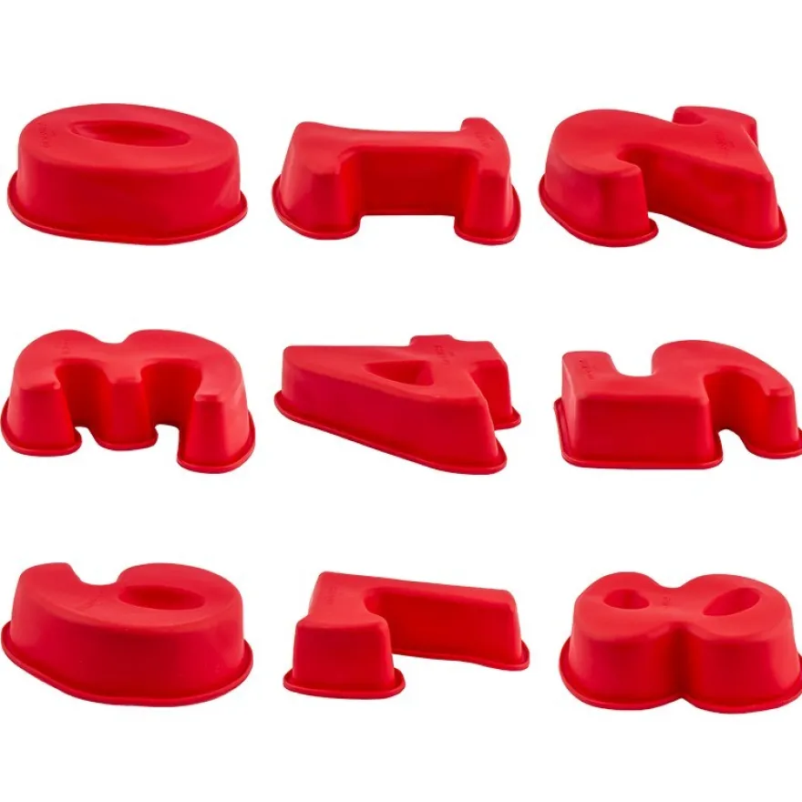Silikonformen, Zahlen, 0 bis 8, 12,4cm - 17,5cm, 4,5cm hoch, 9 Stück