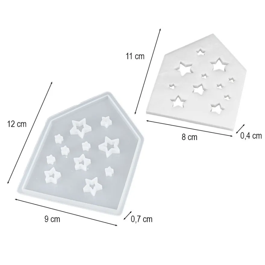Silikonform, Haus mit Sternen, 9cm x 12cm x 0,7cm, transluzent, lebensmittelecht